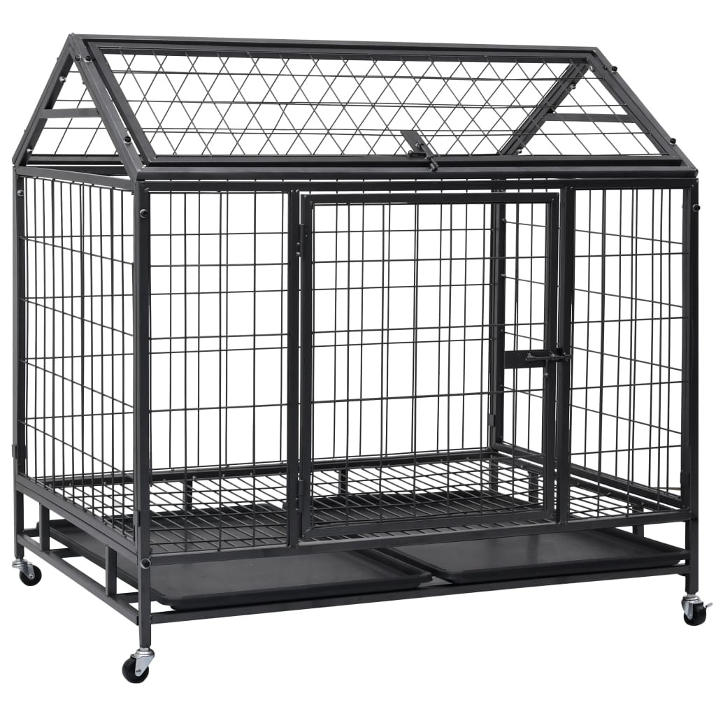 Heavy Duty Dog Cage with Wheels Steel 98x98x72 cm